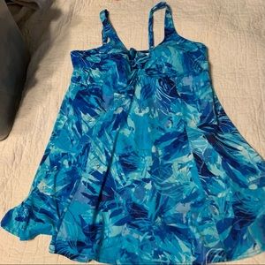 Plus size one piece swimsuit with flared skirting